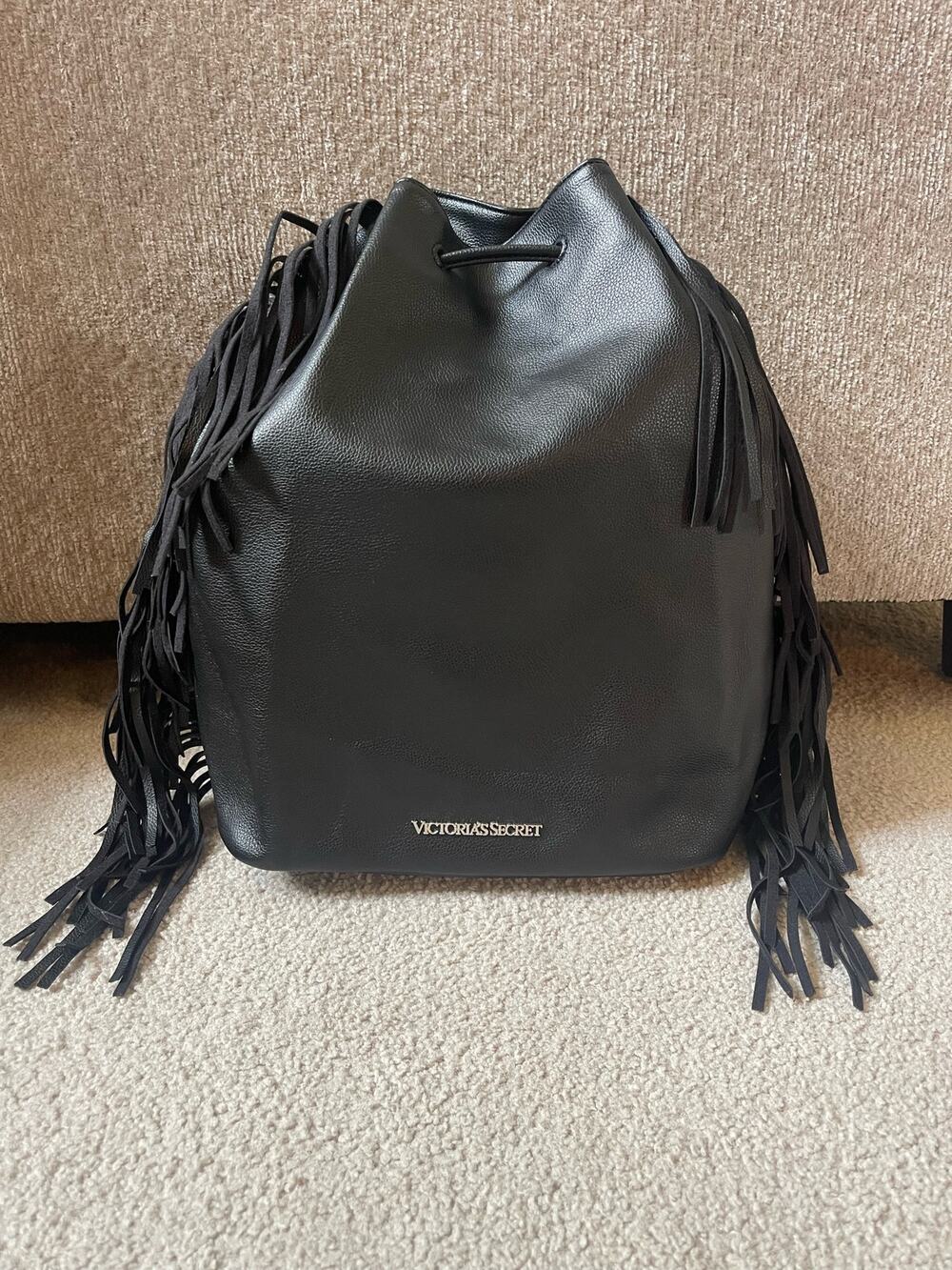 Victoria’s Secret Black Drawstring Backpack with Tassels